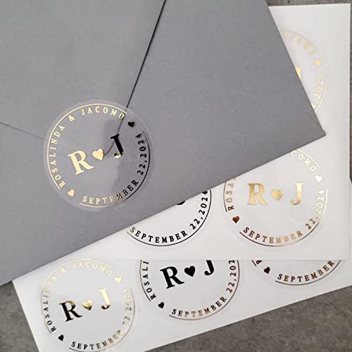 Custom Wedding Envelope Seals, Personalized Gold Stickers for Invitations, Silver and Rose Foiled Favor Stickers for Gift Bags, Wedding Favors for Guests - Thumbnail 6