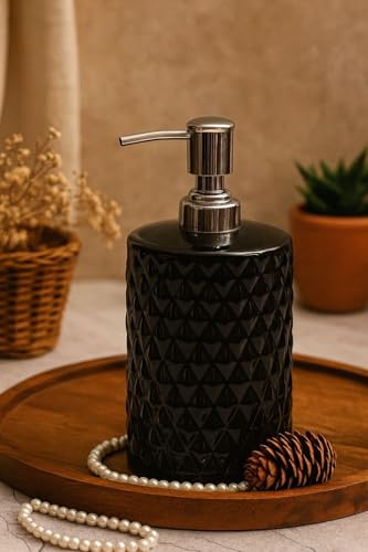 Image of Ceramic Soap Dispenser 330ml (Set of 1) | Refillable Liquid Hand Wash & Lotion Pump Bottle for Bathroom, Kitchen, Spa, Hotels, Office | Premium Ceramic Bathroom Accessory | Black