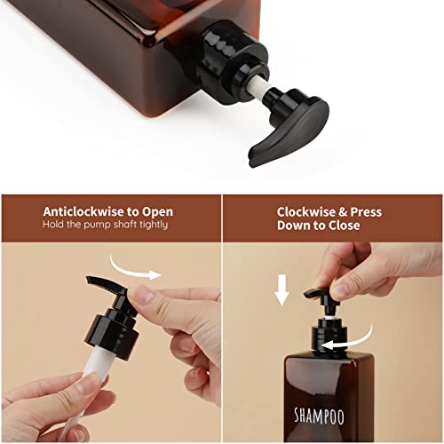 Image of Segbeauty 16.9oz Lotion Dispenser, 3pcs Refillable Square Shampoo Bottles with Pump, 500ml Empty Plastic Bathroom Shower Bottles Liquid Soap Container Body Wash Dispenser for Home Hotel Travel Amber