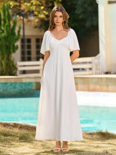 KUTUMAI Summer Maxi Dresses for Women 2025 V Neck Short Sleeve Bow Tie Flowy Long Formal Wedding Guest Dress with Pockets4