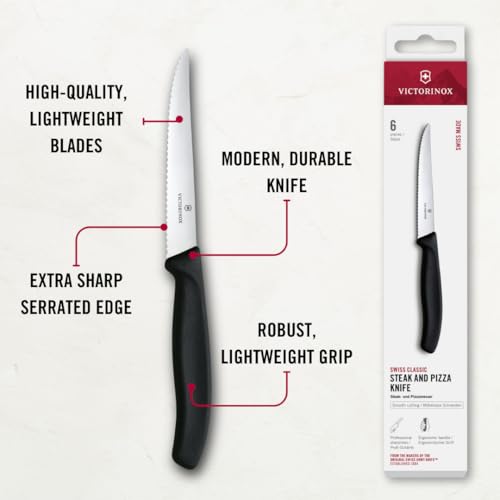 Victorinox Swiss Classic Professional Steak Knife Set, 6 Piece, Ultra Sharp Blade, Serrated Edge, 11 cm, Sturdy Plastic Handle, Stainless Steel, Black - Image 5