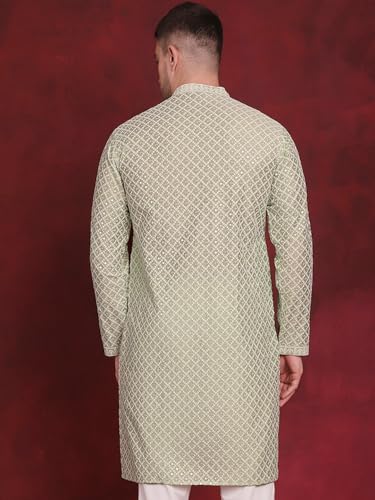 Image of Jompers Men's Silk Blend Regular Fit Sequin Chikankari Front Open Kurtas