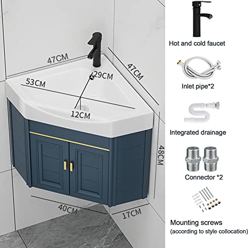 Meuble-lavabo d'angle mural avec bac à linge et robinet mitigeur - 3