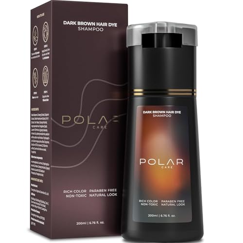 POLAR CARE Hair Dye Shampoo for Gray Hair for Women & Men - Natural Hair Dye Kit - 6.76 Fl Oz (Dark Brown)