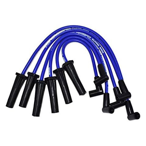A-Team Performance - 8.0 mm Silicone Spark Plug Wires with Black 90-Degree Boot for HEI Distributor - Compatible with Ford Truck 6 Cylinder 250 300 4.9L Blue Cover
