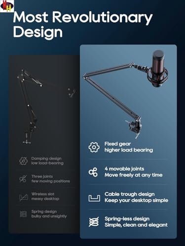 Image of kh Microphone Arm stand, 83cm long, Ratable 360,Premium light weight & slick design height & position adjustable Suspension Boom Scissor stand for Live Streaming, Gaming, Podcasting