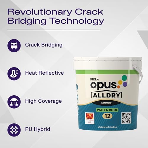 Image of Birla Opus Alldry Wall N Roof 12 Waterproof Coating (4L, White Colour)-Excellent reflection, Water resistance-Crack Bridging, Long Lasting Terrace Protection-For Roofs, Walls, Parapets