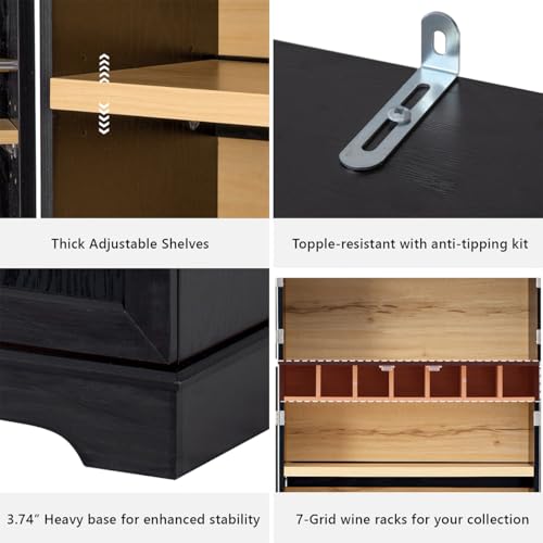 Image of 78.2 inch Tall Farmhouse Kitchen Pantry Cabinet with 8 Door Shelves & 4 Adjustable Shelves, Modern Storage Cabinet with Hidden Drawer & Wine Rack, Versatile Storage Cupboard for Kitchen (Black)
