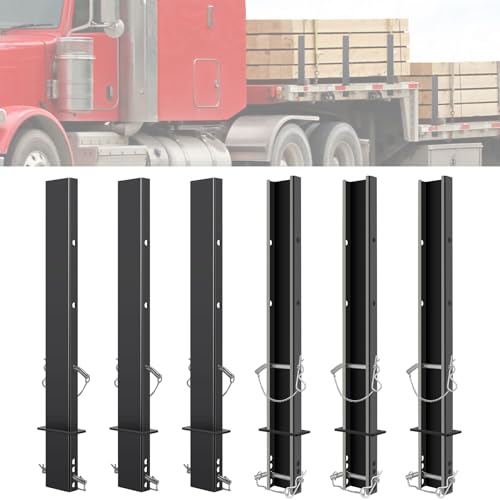 Adjustable C Channel Pipe Stake, Trailer Stake Sides Rails with Anti-Loss Cord for Flatbed Trailer Hauler (6PCS, 30 in)