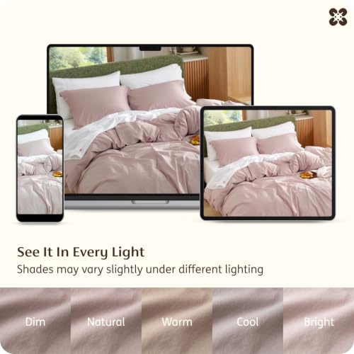 Image of Bedsure 100% Washed Cotton Duvet Cover Full Size - Petal Pink Minimalist Bedding Set Linen Like - PureWoven Plain Simple & Soft Comforter Cover for All Seasons (Petal Pink, Full, 80 inchx90 inch)