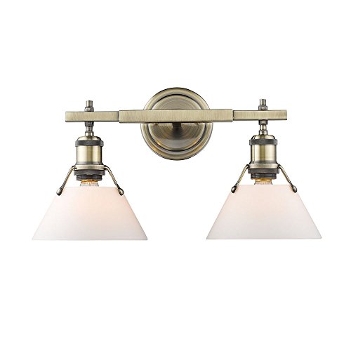 Golden Lighting 3306-BA2 AB-OP Orwell Bath Vanity, Aged Brass with Aged Brass Shade