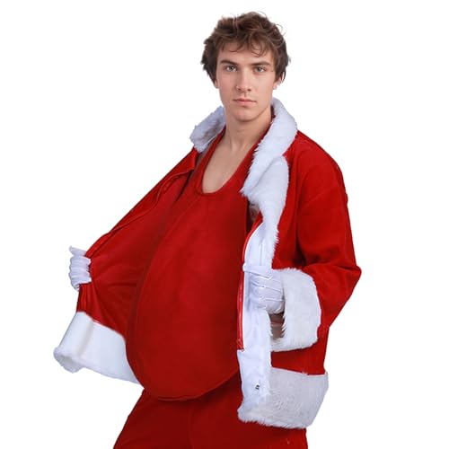 RUIXIA Faux Ventre du Père Noël Faux Ventre Rembourré Rouge Réglable Accessoire de Costume de Père Noël pour Hommes Adultes pour Déguisements Cosplay...