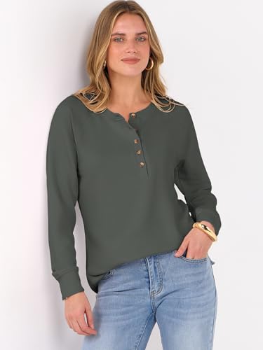 Image of ANRABESS Women's Waffle Knit Henley Top Long Sleeve Shirts