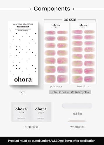 Image of ohora Semi Cured Gel Nail Strips (N Rainbow Bomb) - Rainbow, Ombre, Works with Any UV /LED Lamps, Salon-Quality, Long Lasting, Easy to Apply & Remove - Includes 2 Prep Pads, Nail File & Wooden Stick