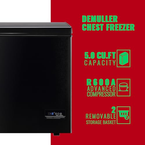 DEMULLER Chest Freezer 5.0Cubic Feet Deep Freezer Freestanding Freezers with 2 Removable Stainless Steel Basket, Mini Freezer Top Open Door Compact Freezer with Electronic Control 41℉ to -15℉BLACK on Fridge.com