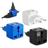 European Plug Adapter by Yubi Power 2 in 1 Universal Travel Adapter with 2 Universal Outlets - 3 Pack - Black White Blue - Type C for Europe, France, Germany, Russia, Spain & more..