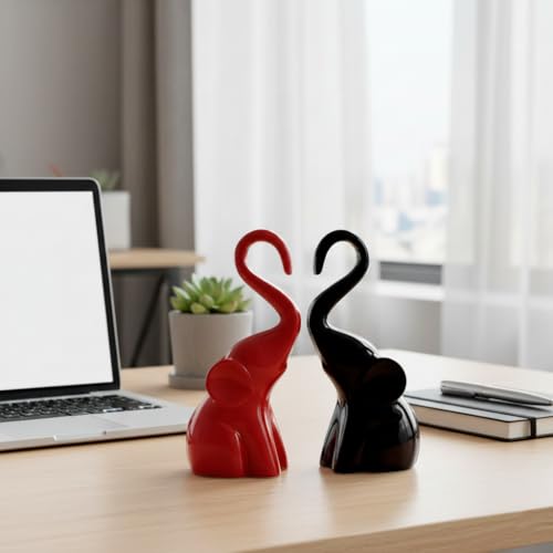 Image of CraftVatika Home Decor Elephant Couple Showpiece Statue for Good Luck Fengshui, Decorative Items Figurine for Home Decoration Living Room Bedroom Housewarming Wedding Gift (Set of 2, Red & Black)