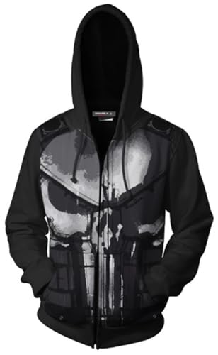 Yazkimo Unisex Adult Frank Castle Sweatshirt Punisher Costume Couples 3D Printed Hoodie Pullover Zipper Coat Jacket (US Alpha XX-Large Regular Regular Zipper 1)