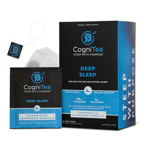 Deep Sleep Tea 2mg Melatonin Tea & and 50mg L-Theanine for Deep Sleep with Valerian, Chamomile, Lemon Balm and Passion flower Extra Strength Sleepy Tea for Night Time Rest and Relaxation