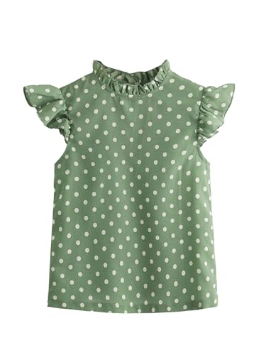 Milumia Girl Polka Dots Ruffle Cap Sleeve Blouses Frill Trim Mock Neck Casual Tops