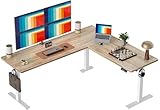 TIQLAB 75 x 61 inch L Shaped Standing Desk Adjustable Height, Electric Corner Standing Desk, Sit Stand Computer Table with Splice Board, Maple