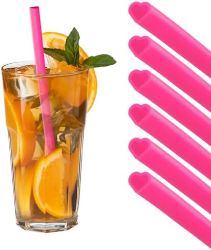 Reusable Silicone Drinking Straws 6 Pack, Valentine Heart Shaped Straws with 2pcs Brushes for Smoothies Tumblers Cocktail MilkShake