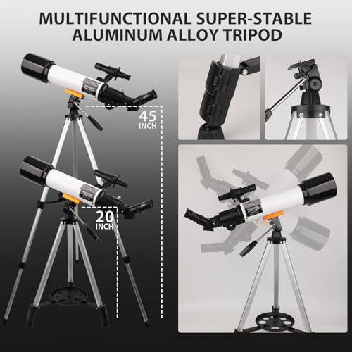 Image of Telescope, 70mm Aperture Portable Refractor Telescopes for Astronomy Beginners, 500mm Professional Travel Telescope with Carry Bag, White