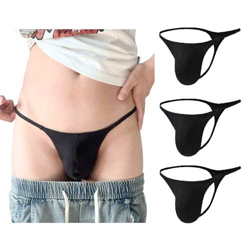 Men's Cotton G-String Sissy Style with 3D Pouch Black/Black/Black 3 Pack