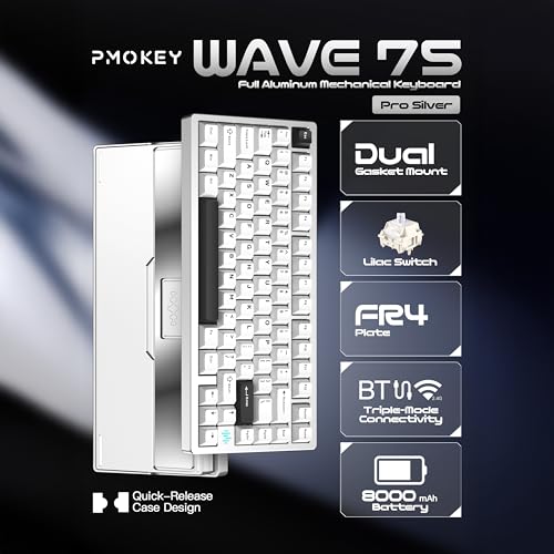Image of KEEBMONKEY PMOKEY Wave 75 CNC Aluminum Quick Release Tri-Mode Wireless Gaming Keyboard,QMK /VIA Tri-Mode Mechanical Keyboard with 8000mAh Battery,Hot-Swappable with RGB for Windows /Mac /PC (Pro Silver)