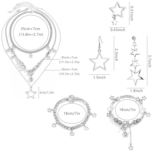 NEWITIN 11 Pieces Star Jewelry Set for Women Fashion Costume Jewels Pendant Star Necklace Bracelet Earrings Silver Jewelry Set for Women2