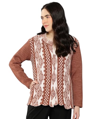 Image of Aarika Womens Winter Wear Maroon Colour Geometric Woolen Cardigan