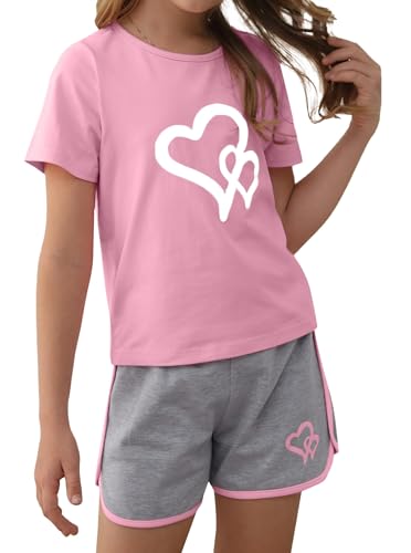 Image of Girl's 2 Piece Outfits Cute Summer T-Shirt and Graphic Shorts Clothing Sets