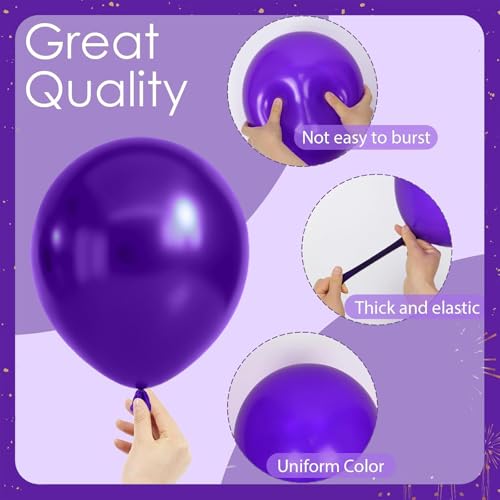 Image of Purple and Gold Balloons,60pcs12inch Dark Purple and Metallic Gold balloon for Graduation Wedding Birthday Party Decorations