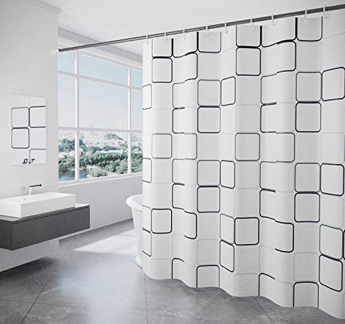 Cortina de Ducha de Tela Impermeable para baño 180 x 180 cm con patrón de cuadrícula en Blanco y Negro, Cortinas de baño de Tela Lavables a máquina, Accesorios de baño Cover
