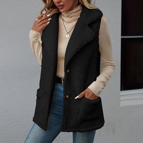 Double Sherpa Fuzzy Vest Jacket for Women Winter Warm Sleeveless Fleece Fluffy Vests Hooded Front Button Coats2