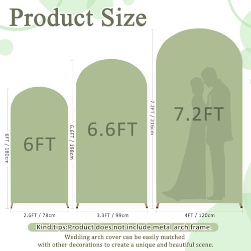 Image of FOTSHARER Spandex Arch Cover 6FT 6.6FT 7.2FT Sage Green Wedding Arch Backdrop Cover for Round Top Arches Chiara Arch Cover Backdrop Fabric Wedding Arch Stand Cover Spandex Fit Arch Cover Cloth Decor