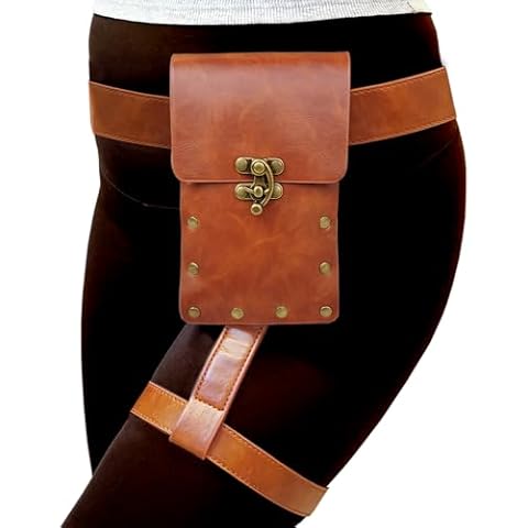 Larswon Leg Bag, Renaissance Bag Leg Harness Bag Synthetic Leather Belt Bag for Women Hip Bag Fanny Pack Thigh Harness Women Coffee Cover