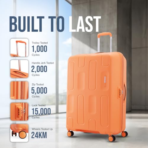 Image of American Tourister Ivy 2.0|Large Size Check-in Spinner Trolley Bag (79 cm)|360 8 Wheel Travel Luggage|Hard Case Polypropylene (PP) Suitcase|Combination Lock|Tan Orange