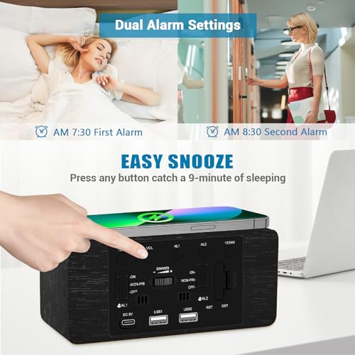 Urayco Wood Digital Alarm Clock With 10W Fast Wireless Charger thumb #4