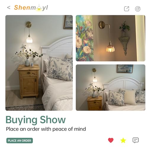 Image of Shenmoyl Vintage Wall Sconce with White Tulip Shade Pattern Glass Adjustable Chain Retro Gold Wall Mounted Light, Modern Wall Lamp Fixtures Decor for Bedside Bedroom Indoor Doorway