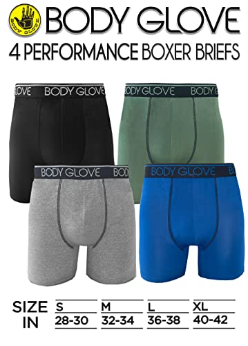 Body Glove Mens Boxer Briefs, Dry Fit Performance Underwear, Breathable Athletic Sport Stretch Boxers, 4 Multicolor Pack/M #TOP1