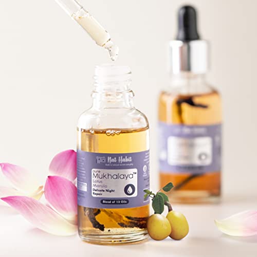 Image of Nat Habit Lotus Marula Mukhalaya, Face Oil For Women, Night Healing & Skin Repair, with Blend of 13 Cold Pressed Oils, Natural Face Care,15ml