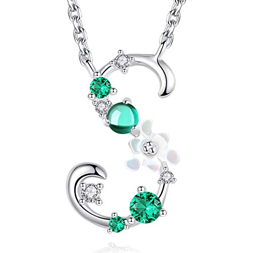 VIKI LYNN Collier Pendentif Lettre Initial S en Mon Collier Prénom Personnalisé en Argent Fin 925 et Oxyde de Zircon Idée Cadeau noël pour Femme Fille