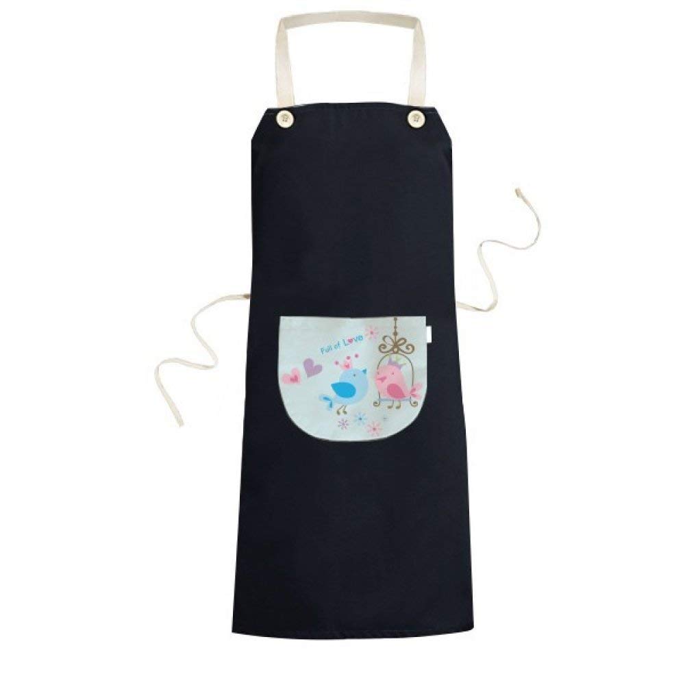 Tablier de cuisine noir illustration cage oiseaux avec poche pratique pour homme et femme