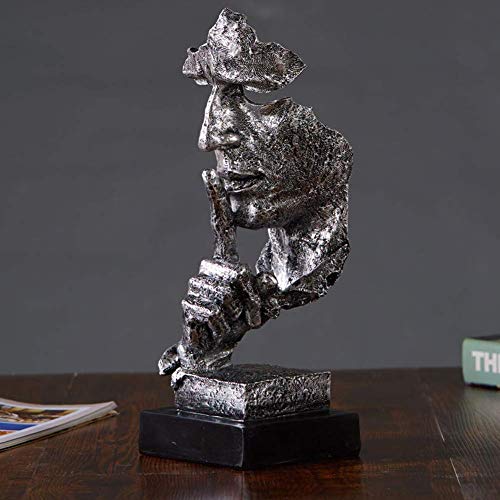 Lependor Silence is Golden - Handcrafted Silent Men Statues Resin Abstract Sculpture Office Home Decor Figurine Gift - Silence Silver