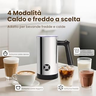Montalatte Elettrico 4 in 1, Scaldalatte per Calda e Fredda in Acciaio Inossidabile per Cappuccinatore，Caffè, Cioccolata 300ML