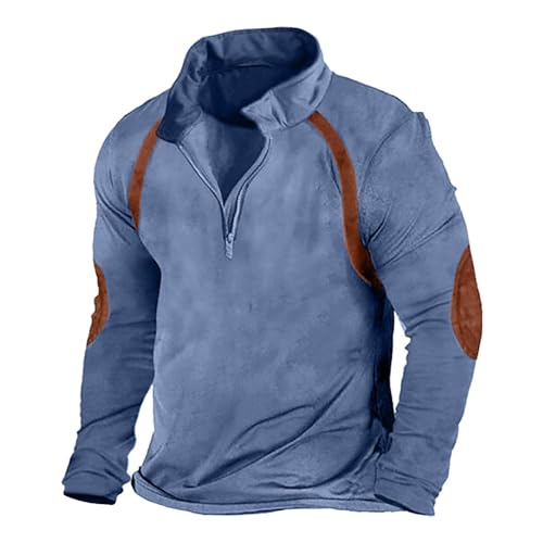 Jersey para hombre con media cremallera, sudadera para hombre, cuello alto, parches, polo camiseta, camiseta deportiva de manga larga, informal, retro 3D, camiseta de manga larga holgada, jersey