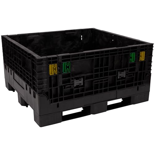 Image of Buckhorn 48 inch x 45 inch x 25 inch Collapsible Bulk Box Container, Extra-Duty Plastic Stacking Gaylord Box with 4-Way Forklift Access and 2 Drop Doors, 1700 lb Capacity Storage Tote, Black (BR48452520)
