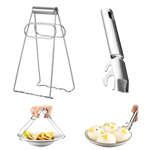 2 Piézas Pince pour Air Fryer, AntidérapantClip Anti-Brûlure Bol Pince à Bol Anti-Brûlure en Inox, Pince Attrape Plat Chaud, pour Bols Chauds, Micro-ondes(Argenté）