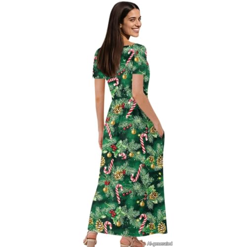 Image of Women's Fall Summer Short Sleeve Ankle Length V-Neck Party Dress with Pockets Size S-3XL